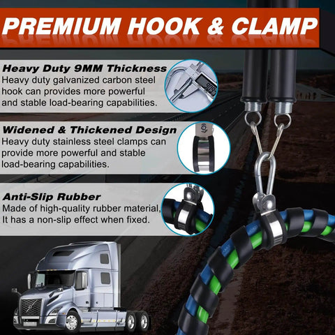 16 Inch Double Tender Spring Kit with Trailer Hose Holder features heavy-duty galvanized hooks and anti-slip rubber for semi trucks.