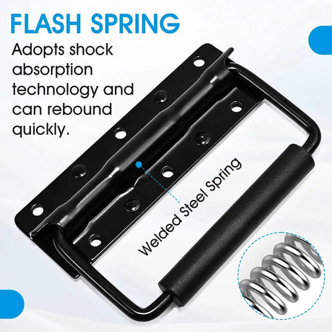 Two Pack Heavy Duty Spring Loaded Surface Mount Handles with steel spring design for tool boxes and cabinets, ambidextrous grip.