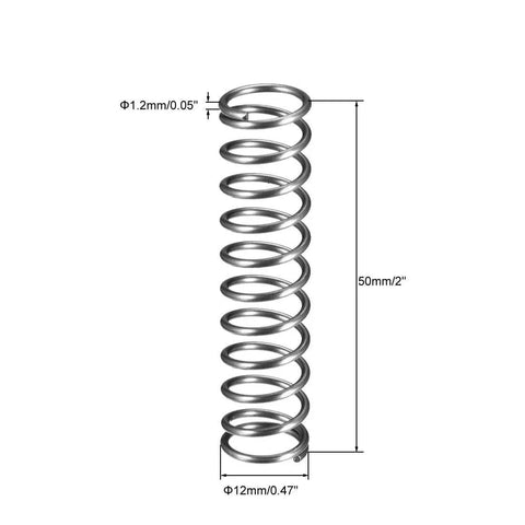 Heavy Duty Spring Steel Coil Set Of 10, 0.05 Inch Wire Diameter, 0.47 Inch Outer Diameter, 2 Inch Free Length, shown in detailed close-up