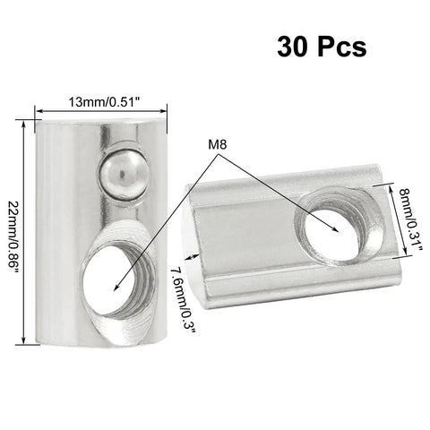 Beefed Up Heavy Duty Spring T Nuts For 4040 Aluminum Extrusion M8 8mm Roll In T Slot Nuts Carbon Steel With Nickel Plating 30 Pieces