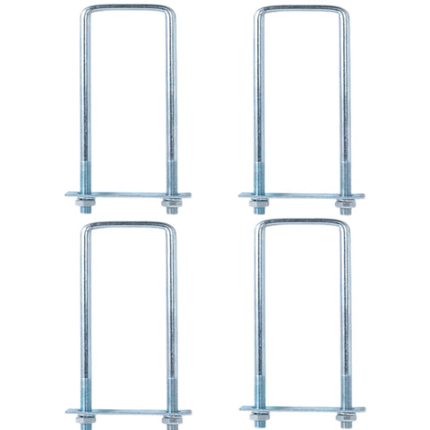 Heavy Duty 4 Pack Square Bend U Bolt Kit 3.5 Inch Width By 16 Inch Length With Nuts And Frame Plates For Automotive And Trailer Mounting Hardware And Durable Construction in top view.