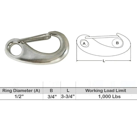 Gate snap hook, Amazon marine-grade T316 stainless steel, 3-3/4 in, 1,000 lb WLL