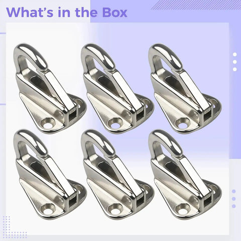 Set of six heavy-duty stainless steel spring snap hooks with locking gate; marine-grade 304 stainless