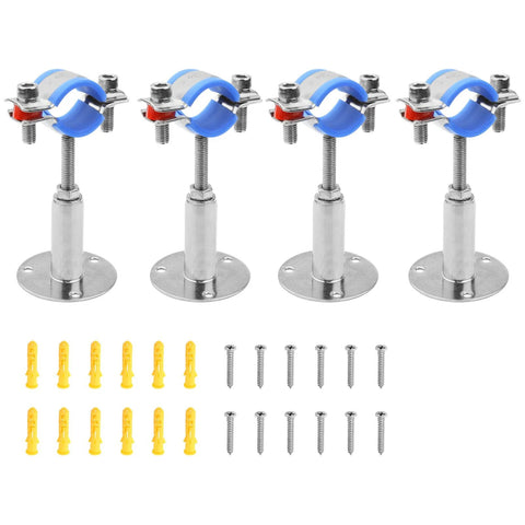 YIDU69Q 4-pack 304 stainless wall/ceiling pipe brackets for 1-inch NB pipe with blue clamps; includes screws and plugs