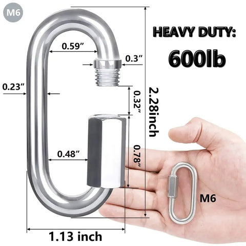 Heavy Duty Quick Link 304 Stainless Steel D Shape Locking Carabiner For Outdoor Gear Camping Hiking Pet Keychain And Repair Links M6 600lb