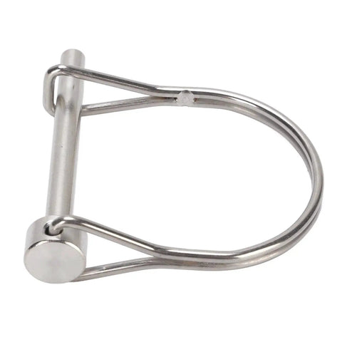 Close-up of 316 stainless steel safety coupler pin with wire loop, 6.3x50mm