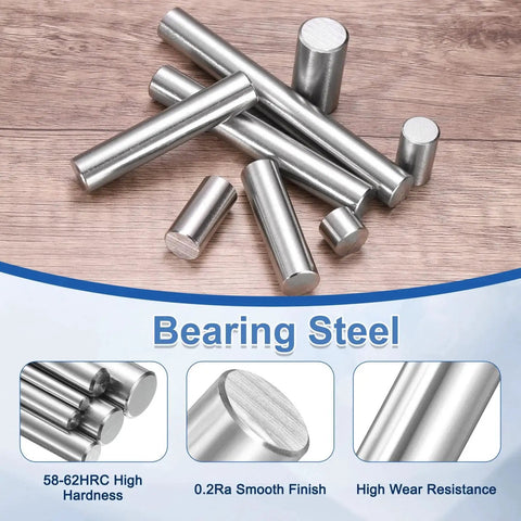 Heavy Duty 100 Piece 3mm By 11mm Steel Dowel Pins Set For Shelf Support And Cabinet Hardware with silver tone finish on wood surface