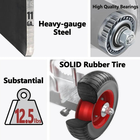 8 Inch Rolling Gate Wheels With Double U Bolts Heavy Duty Gate Rollers showing side view, steel plate, rubber tire, and bearings.