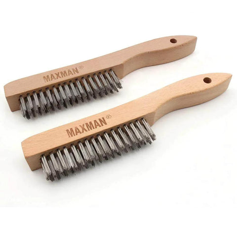 Wire Brush, Heavy Duty Stainless Steel Wire Brushes for Cleaning Rust, Grill Brush, Steel Brush for Paint Removal, 10" Wood Handle