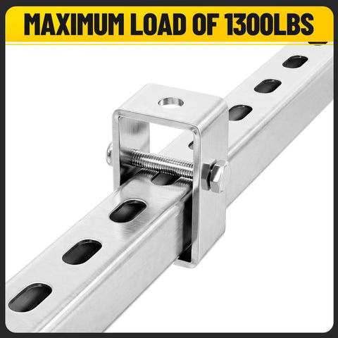 Heavy-duty galvanized channel trolley track hanger bracket for 1-5/8 inch UNISTRUT systems supporting metal channel