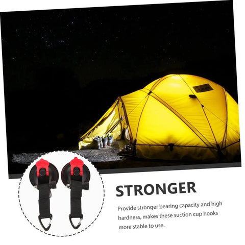 Heavy Duty Suction Cup Hooks for Outdoor Use Car Tent Mounts shown with yellow camping tent at night