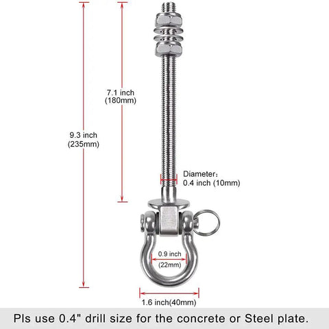 6 Pack Wood Beam And I Beam Hanger Set Swing Hook dimensions, stainless steel, 7 inch length, anti-rust, illustration with measurements