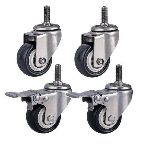 1.5 Inch Heavy Duty Swivel Caster Wheels Set of 4 with Brakes, Silent PU Casters with M10 Thread, 300kg Total Load Capacity