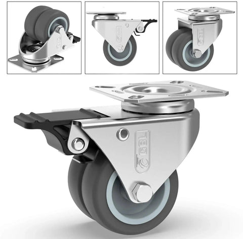 2 Inch Heavy Duty Swivel Casters Set Of 4 With 2 Locking Brakes, Screws Included, Up To 880 Lbs Capacity Per Set, stainless steel
