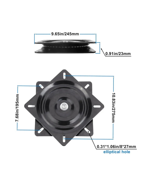 Heavy Duty Square Swivel Plate Replacement For Bar Stools And Chairs With Full Ball Bearings Steel Plate 9.65 Inch Square