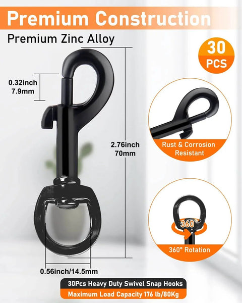 Heavy Duty 2.75 Inch Swivel Snap Hooks 30 Pack Rust Resistant Clips For Flagpole Rope Keychain Camera Strap Pet Leash