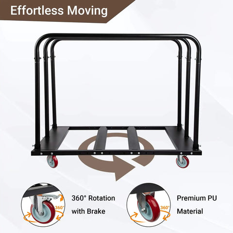 Heavy Duty Folding Table Cart For Moving Tables, 1800 Lb Capacity, Adjustable Drywall Dolly With 5 Inch PU Swivel Wheels