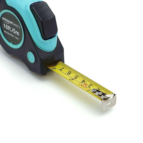 Turquoise Heavy Duty Tape Measure - 16 ft / 192 in showing extended blade with clear markings.