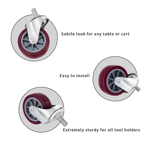 Image showing close-ups of 2 Inch Threaded Stem Casters Set Of 4 Heavy Duty Polyurethane Industrial Castors Wheels for cart installation.