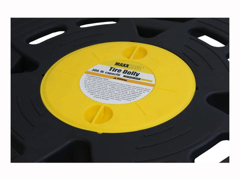 ✝️ Heavy Duty Tire Dolly - 300 lb Capacity Rolling Wheel Dolly with 4 Swivel Casters - Close-up of yellow central hub