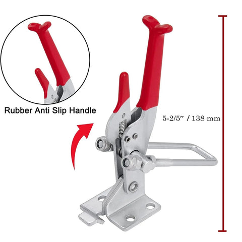 Heavy Duty Toggle Clamp Latch U Bolt Self Lock 2000 Lbs Holding Capacity with red rubber anti-slip handle, side view