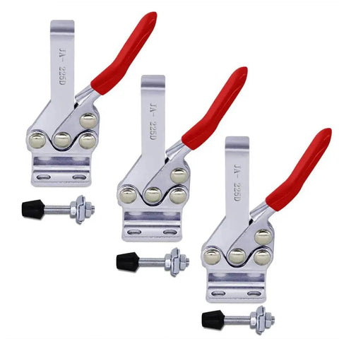 Heavy Duty Toggle Clamp Set Three Piece 500 Lb Holding Capacity Quick Release Horizontal Clamp 225D Large Hold Down Clamp With Antislip Rubber Tips