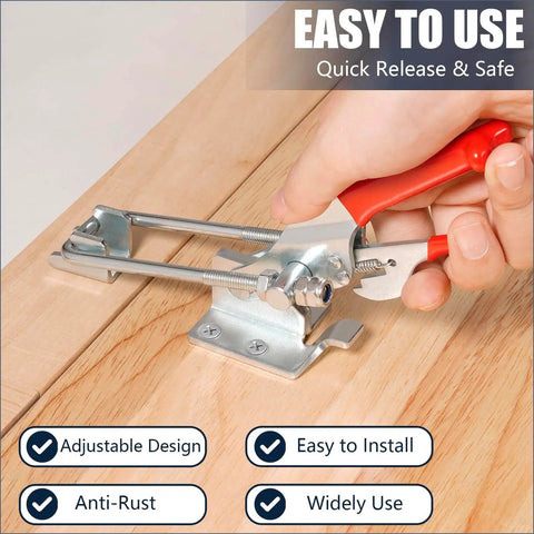 Heavy Duty Toggle Latch Clamp Set With 2000 Lbs Holding Capacity, Adjustable Latch Lock installed on wooden surface