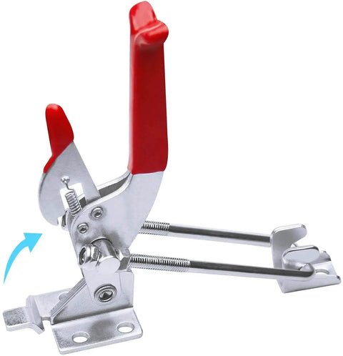Heavy duty toggle clamp latch holds up to 2000 lbs, crafted from 4mm cold rolled steel with galvanizing, shown in open position