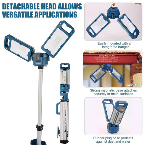 Heavy Duty Tripod Work Light With Detachable Magnetic Lamp Head, 6000 Lumens, Dual Color Temperature 6500K And 4500K