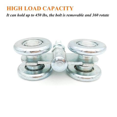 2pcs Track Roller Wheels Heavy Duty Trolley Assembly Silent Rollers Wheel for Heavy Barn or Shed Sliding Doors, galvanized finish.