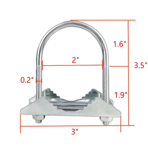 Front view of Heavy Duty Pipe Clamp U Bolt Assembly For Outdoor Antenna Mounts Up To One And Five Eighths Inch Diameter Zinc Plated