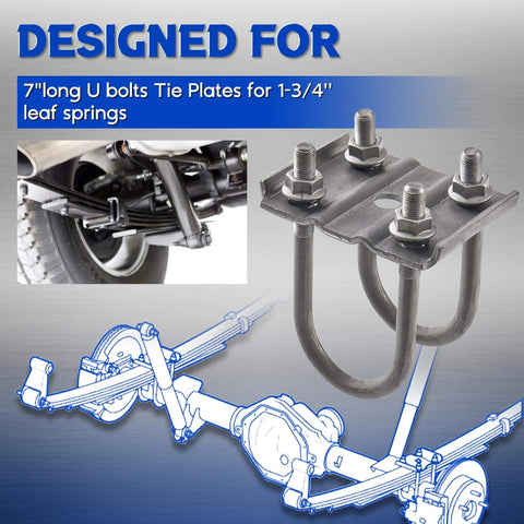 Heavy-duty trailer U-bolts mounting kit for 3 inch round axles, designed to handle 5200-7000 lb loads, image of U-bolts and axle diagram