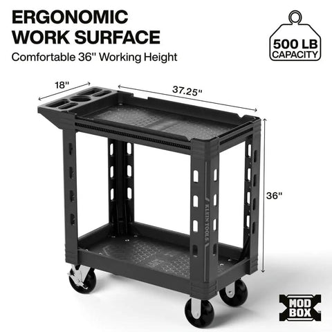Heavy Duty Service Utility Cart With 36 Inch Ergonomic Height And 500 Pound Capacity, 18 Inch Wide Rolling Cart With 6 Inch Wheels