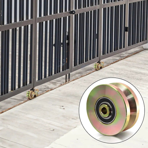 Two Pack Four Inch Solid Slide V Groove Wheels With Heavy Duty Sliding Gate Casters For Industrial Rails And Machinery