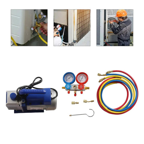 Heavy Duty Vacuum Pump And Manifold Gauge Set For AC Refrigeration Kit 110V 180W One Quarter HP Single Stage Auto And Home Use AC Repair