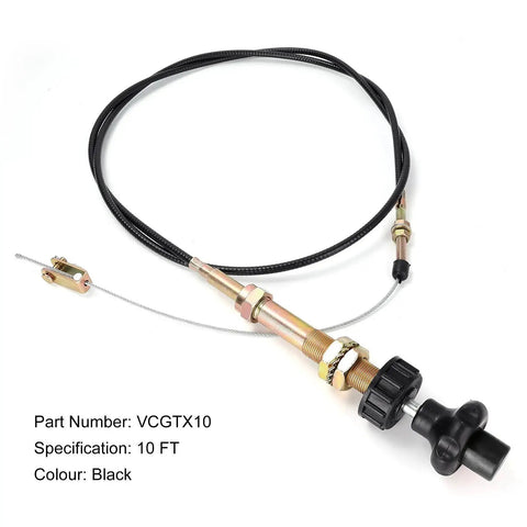 Heavy duty vernier lock cable delivers precise throttle control with a durable dual ball lock mechanism, 10 ft length, black color.