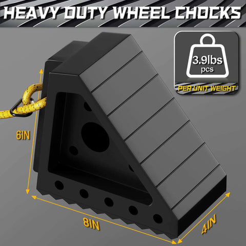 Heavy Duty Wheel Chocks With 39 Inch Rope For Trailers RVs Cars Trucks And ATVs Non Slip Grip On Grass Concrete Slopes