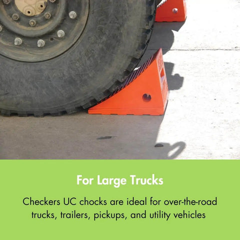 Heavy Duty Wheel Chock For 32 To 46 Inch Tires, 50k Lb Load Capacity, Made In USA Polyurethane Construction securing truck tire