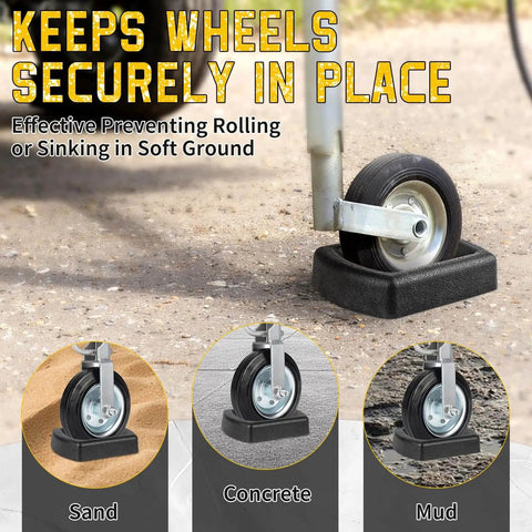 Heavy Duty Rubber Wheel Dock For Trailers With Wheel Chock And Stabilizer Fits 6 Inch Casters Travel Trailer RV Boat Camper Caravans Industrial Grade Nitrile Rubber Oil Water Gasoline Resistant For Secure Parking in use on various surfaces