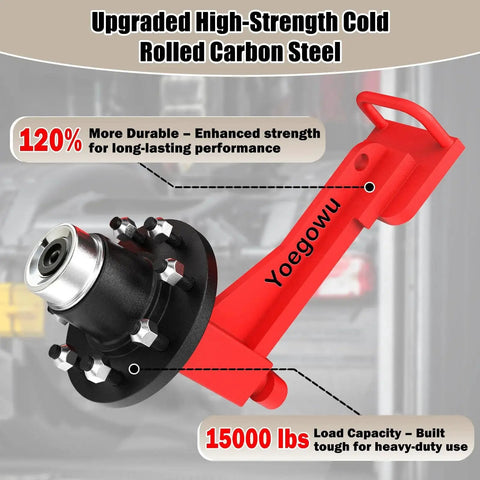 Close-up of 2-Pack Heavy-Duty Shipping Container Wheel Kit With 8 Lug Bolt-On Spindle For Up To 40ft Containers, red accent