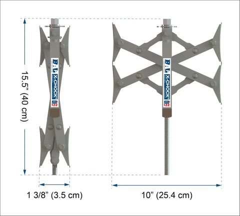 American Made Built Tough Heavy Duty Wheel Stabilizer Pair With One Handle For RV And Trailer Stabilization Reduces Tire Sway Between Tandem Tires With Zinc Coated Steel, dimensions shown