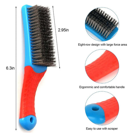 2 Pack Wire Brushes for Cleaning-Heavy Duty Stainless Steel Wire Scratch Brush with Rubber Covered Handle, 6.3-inch length