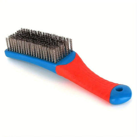 Heavy Duty Wire Brush for Cleaning, Dense Steel Brush with Handle, Ideal for Rust Removal and Home Kitchen Use with red and blue grip