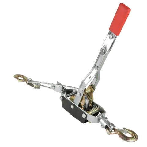 Heavy Duty Wire Rope Puller With Double Hook Lifting Tool Mini Tightener 4T shown with steel construction and dual hooks