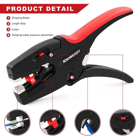 Heavy Duty Wire Stripper And Cutter Two In One For 7 To 32 AWG Wires 0.03 Mm2 To 10 Mm2 with red handle and self-adjusting jaws