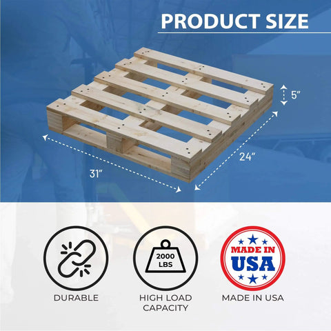 Beefed Up Heavy Duty 2-Way Entry Wooden Pallet 31x24x5 Inches For Forklift And Pallet Jack Load Handling Industrial Hardwood Floor Pallet Durable Reusable Stackable Commercial Use 1 Pack