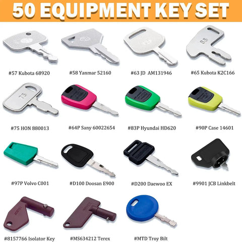 Machine Key Fits heavy equipment ignition key set with 50 keys for mach...