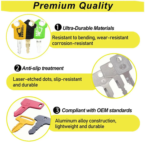 Features of 39 Piece Heavy Equipment Keys Master Set For Excavators Dozers Skid Steers Backhoes Forklifts And More Compatible With Major Brands