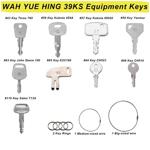 39 Piece Heavy Equipment Keys Master Set For Excavators Dozers Skid Steers Backhoes Forklifts And More showing various key shapes.