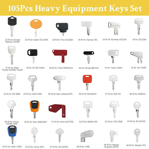 105 Pieces No Duplicate Heavy Equipment Keys Master Set For Construction Machinery Compatible With Various Brands